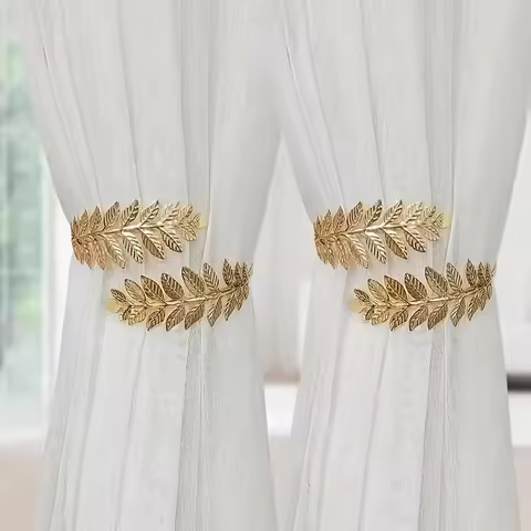 2 metal leaf curtain straps with adjustable decorative curtain rings, especially suitable for thin g
