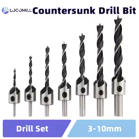 SIQICNC 3mm-10mm HSS Countersunk Bit Set Reamer Woodworking Chamfer Counterbore Pliot Cutter Screw H
