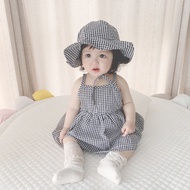 2-Piece Checkered Dress + Hat Set for Girls