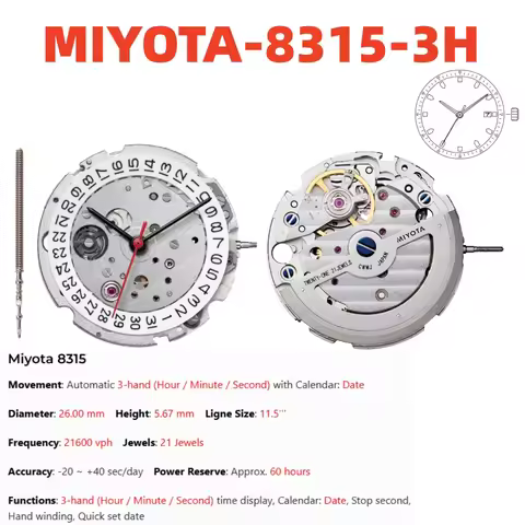 Japan Original Miyota 8315 Automatic Mechanical Movement Date At 3H Modification Watch Mechanism 831