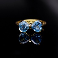 แหวนพลอยของแท้ พลอยบลูโทปาสหัวใจ (BlueTopaz) ตัวเรือนเงินแท้92.5%ชุบทอง พลอยสีฟ้า ไซด์นิ้ว 55 หรือ เบอร์7.5US พลอยแท้จากประเทศบราซิล