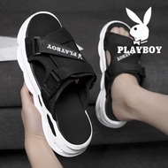 Playboy รองเท้าแตะอินเทรนด์สำหรับผู้ชายรองเท้าชายหาดกันลื่นรองเท้าขี้เกียจทั้งหมดตรงกับนักเรียนสองคนสวมรองเท้าแตะ Playboy trend sandals men's simple non-slip beach shoes lazy shoes everything goes with student two wear sandals White 42
