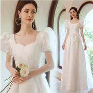 Gaun Wedding Dress Princess Temperament White Puff Sleeve Bridal Wedding Dress Show Chorus Host Even