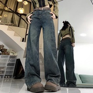 VELIN S-2XL Wanita Denim Pants Retro Straight Seluar Lebar Biasa Korean Pinggang Tinggi Jeans
