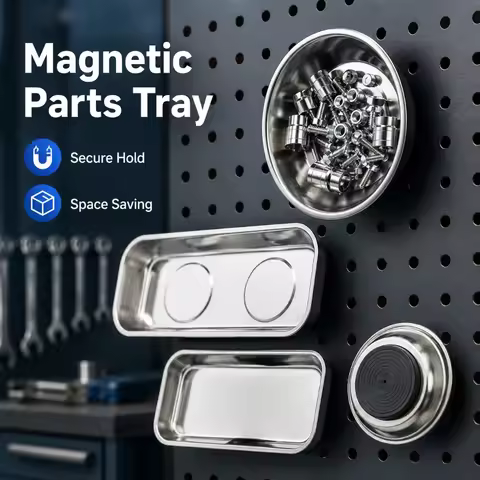 Round Square Magnetic Bowl, Stainless Steel Parts Tray, Durable, Holds Screws Nuts Bolts, Easy Acces