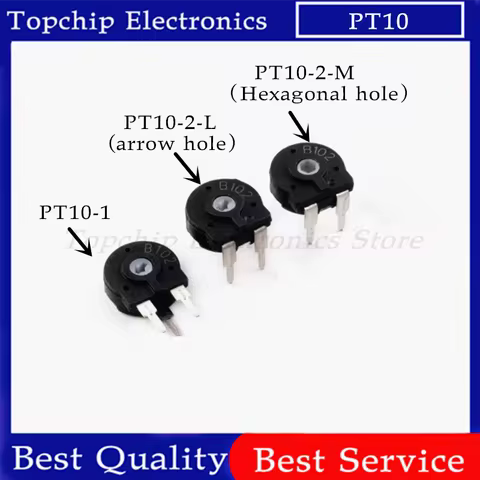 5pcs Potentiometer PT10 500ohm 1k 2k 5k 10k 20k 50k 100k 200k 500k 1M Horizontal arrow hole adjustab