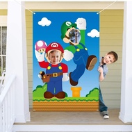 Mario themed party photography photos, door banners, fun photos, 150cm * 100cm props, banners, birthday party decorations