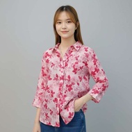 KATUN KEMEJA 42605/7 | PREMIUM LINEN COTTON SHIRT NO STRETCH LONG SLEEVE PINK FLOWER MOTIF