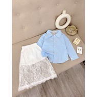 M63 Set áo sơ mi lưng ren kèm chân váy ren 2 lớp cho bé gái