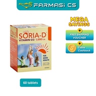 PROMO Live-Well Soria-D Vitamin D3 1000 i.u 60 Tablets EXP:03/2028 [ Soria-d Sunshine Vitamin Farmas