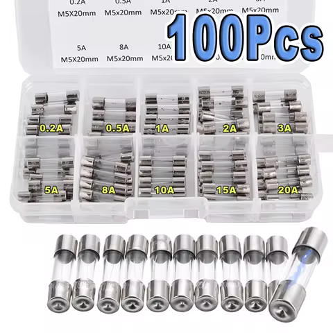 100Pcs Quick Blow Glass Tube Fuse 5 * 20MM Fast-blow Glass Tube Fuse Amp 0.2A-20A Fast Acting Glass 