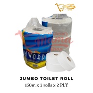 150m x 3 ROLLS x 2 PLY Onwards  Embossed Bathroom Jumbo Toilet Roll Tissue