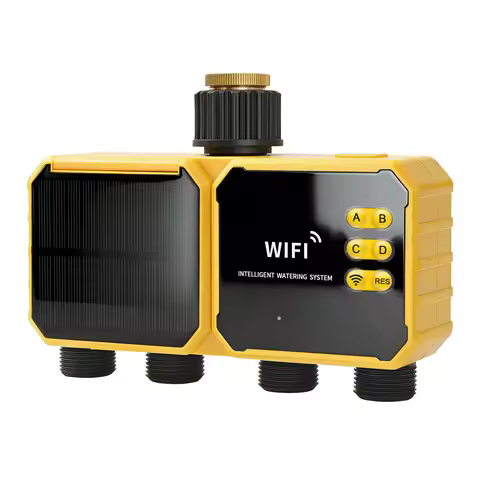 WiFi Solar Irrigation Timer with Rain Sensor, Solar Powered Outdoor Water Timer Automatic Irrigation