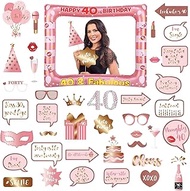 40th Birthday Decoration Men Women, Rose Gold 40th Birthday Inflatable Photo Frame & 40pcs Photo Pro