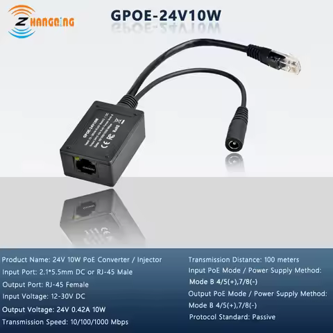 Gigabit 12V to 24V PoE Converter Input12-30V Output 24V Passive PoE Setup Injector for MikroTIk, Ubi
