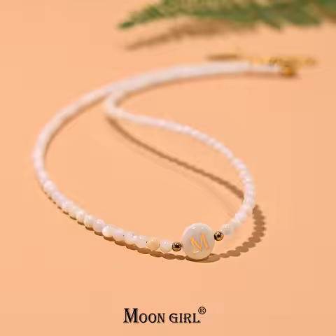 Mother of Pearl Initial Choker 3MM Natural Shell Beads Necklace for Women 26 Letters Stainless Steel