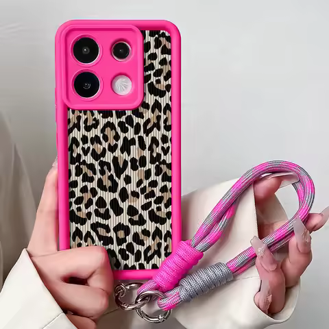 Case For Xiaomi 14T 13T 15 Pro Redmi 14C Note 14 Pro Plus Poco X7 f6 m6 C75 Leopard Print Wrist Chai