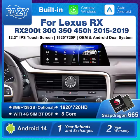 Car Stereo Radio Android 14 Auto Wireless CarPlay For Lexus RX RX200t Rx300 Rx350 Rx450h RX400h Mult