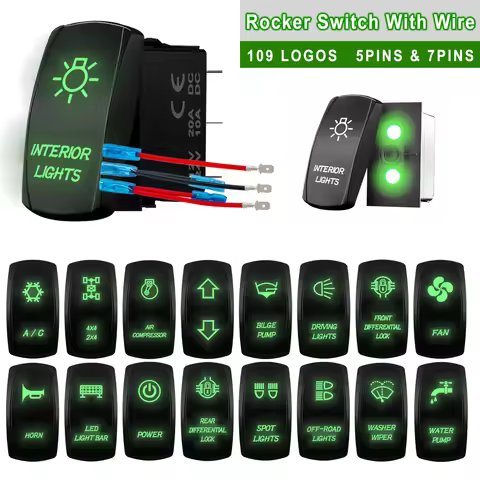 1 Pc Green 12V/24V Rocker Toggle Switch With Jump Wire for Car Boat Truck Marine Yacht Trailer Tract