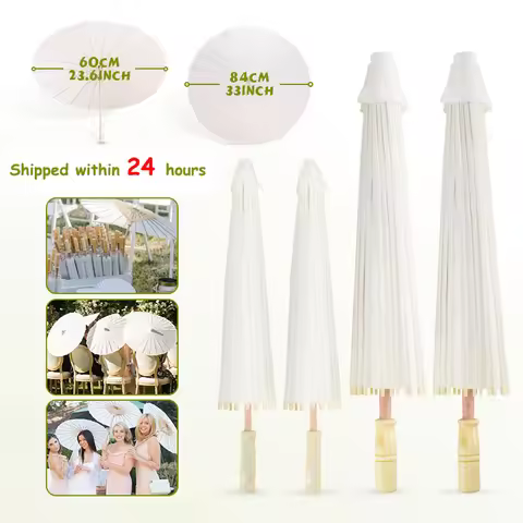 White Wedding Paper Umbrellas Wooden Handle DIY Chinese Paper Umbrella Oil Paper Umbrella Parasol We