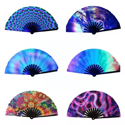33cm Large Folding Hand Rave Fan Chinease/Japanese Music Colorful Fan Gradient Reflective Festival D