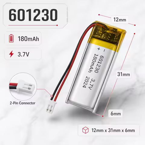 Lithium Polymer Battery 601230 3.7V 180mAh Replacement Cell for Bluetooth Headset TWS Recorder Handh