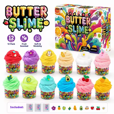 12 Colors Super Butter Slime Kit Bulk Wholesale DIY Fluffy Cloud Slime Foam Beads Charms Sensory Edu
