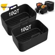 2PCS Air Fryer Silicone Liners for Ninjia DZ401 DZ550 Dual Air Fryer Reusable 10QT Non-Stick AirFrye
