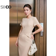 Đầm bút chì cổ tròn ngắn tay SIXDO (Dark Beige Woven Pencil Dress