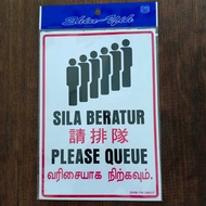 Office Sticker / Sticker Sign Board SW317 PLEASE QUEUE / SILA BERATUR / 请排队 (7" x 10")