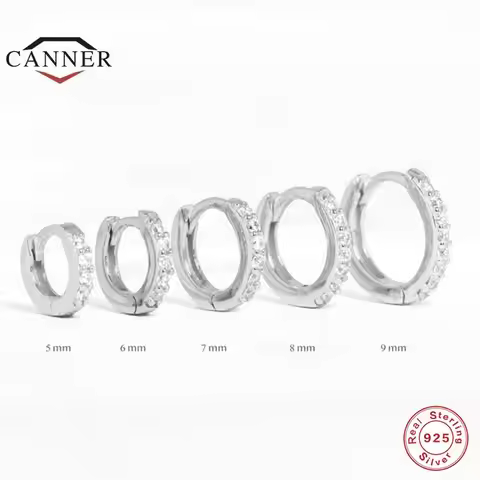 CANNER Real 925 Sterling Silver Ear Hoop Piercing Earrings for Women 6mm 7mm 8mm 9mm Geometric Round