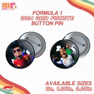 F1 2024 GRID FISHEYE BUTTON PIN FORMULA ONE DRIVERS BUTTON PIN