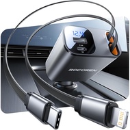 Retractable Car Charger for iPhone 17, Rocoren 4 in 1 USB C Car Charger with 2.62Ft Cord,69W Fast Ci