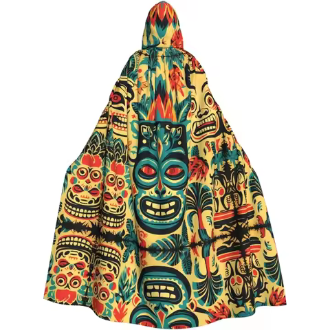 Vintage Aloha Tiki Pattern Printing aldult Cosplay Halloween Poncho Cape for women and men