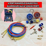 4 port Vacuum Manifold Gauge Dual Meter Gas (4x1/4" Port) + HOSE + ACCESSORIES R134A R32 R410 R22 R2