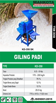 (MAHKOTA KD350SK) Mesin Penggiling Padi MAHKOTA KD350SK / Rice Polisher Beras Kebi Mini KD 350 SK - 