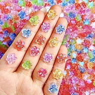 60Pcs 3D Ice Translucent Flower Nail Charms Flower Nail Rhinestones Five-Petal Flowers Nails Gems Co