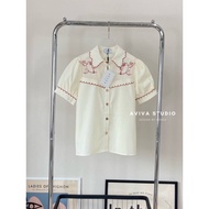 Aviva studio ️ Red Vanilla Embroidered Shirt