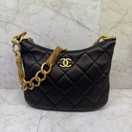 Chanel黑金粗細鏈帶hobo包/晶片