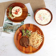 Round acacia wood plate for food, beautiful and luxurious orange acacia wood serving tray