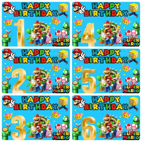 Super Marios Bros Theme 1-9th Kids Boy Kids Birthday Party Banner Props Background Baby Shower Banne