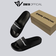 Dép lê quai ngang nam nữ slipper logo DWIN nổi trắng fullbox local brand 2.0