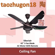Siberiair SA42 42" 5 Fan Blade Ceiling Fan With Remote Control 5 Speed AC Motor 42 Inch