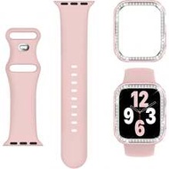 2pcs/Set Pink Men Women Soft Comfortable Silicone Sport Watch Strap & Bling Rhinestone Decor Glamoro