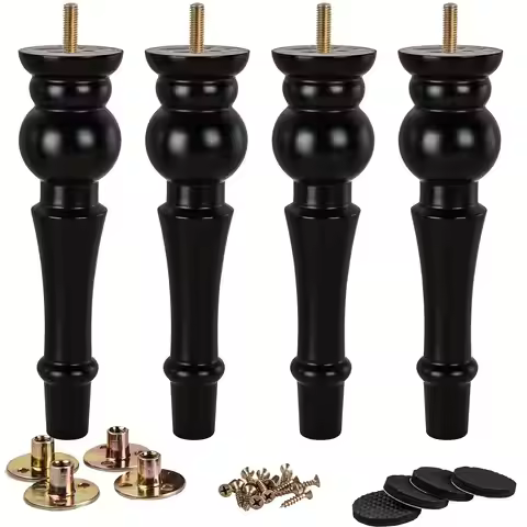 Wooden Furniture Legs 4PCS Solid Wood Spindle Feet with M8 Bolt & Mounting Plate for Sofa Couch Armc