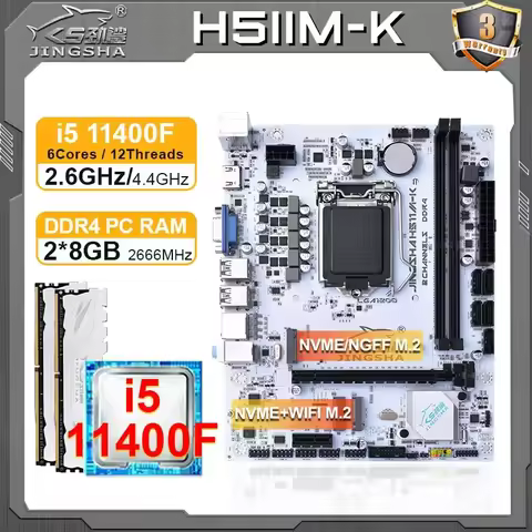 JINGSHA H511M-K LGA 1200 motherboard Set with i5 11400F CPU + 2*8GB DDR4 RAM motherboards Kit LGA 12