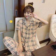 Y&amp;L Fashion #P066 Fashion Plaid Pajama Cotton Short Sleeve With Long Pants Sleepwear For Women