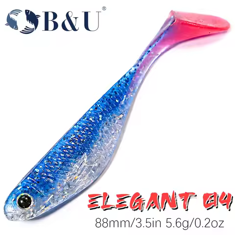 B&U 88mm Soft Plastic Swimbait Fishing Lure Minnow Paddle Tail Double Color Bass Lure For Bass Trout