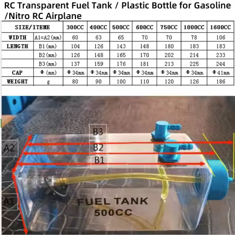 RC Transparent Oil/Gas Fuel Tank / Plastic Bottle 300/400/500/600 ml/cc for Gas and Nitro RC Model A