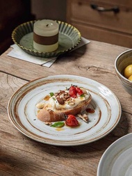 Alley Tail 〖 Late Night Cafeteria Same Style 〗 Japanese Style Stoneware Tableware Brush Pattern Chin